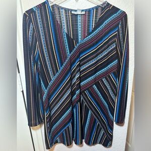 Dana Buchman Multicolor Striped Blouse with Black, Blue & Maroon Accents